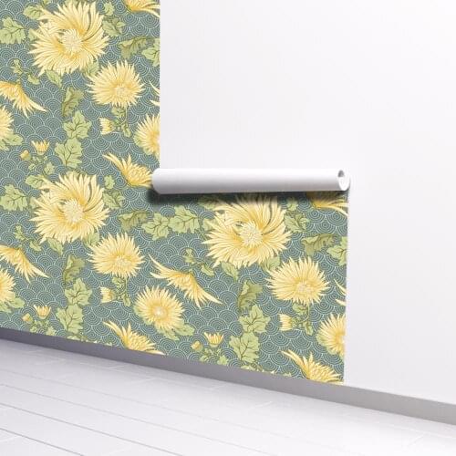 2020 New Released Yellow Flowers Self-Adhesive Thickened Wallpaper for Room Decoration and Furniture Renovation