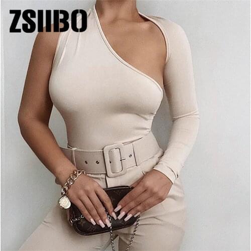 New Women Bodysuits Sexy One Shoulder Hollow Slim Wrapped Leotard Bodysuit Ladies Slim Fitness Jumpsuit Club Solid Body Tops