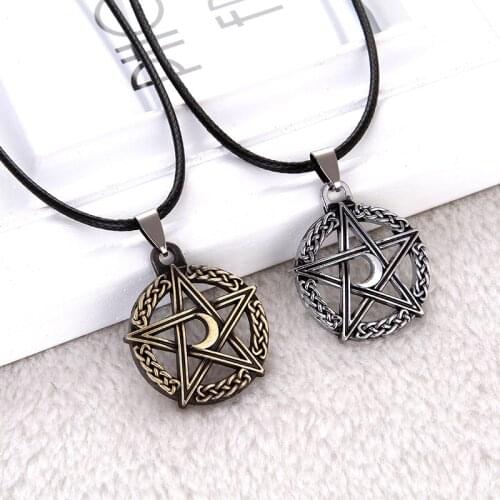 Retro Pentagram Tree Of Life Necklace Crescent Protection Star Necklace Rope Chain Goddess Magic Supernatural Amulet Jewelry