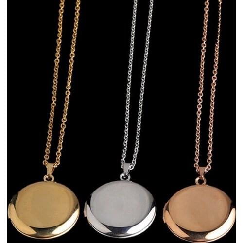 Necklaces For Women Men Circular Locket Pendants Openable Photo Frame Glossy Stainless Steel