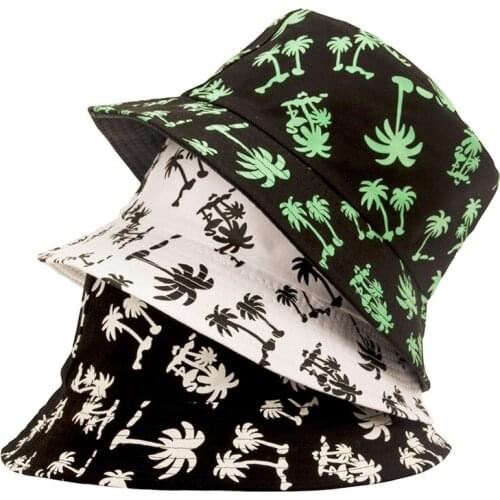 Unisex Printing Hip Hop Hat For Women Men Two Side Reversible Coconut Tree Bucket Hat Summer Fisherman Hat