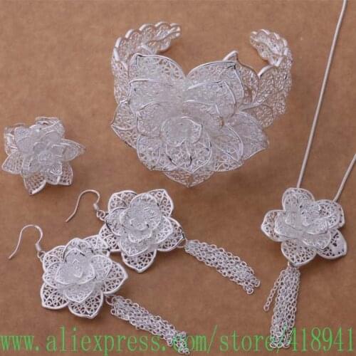 Silver Plated Jewelry Sets Earring 588 + Necklace 699 + Ring 373 + Bangle 158 /ekqanbxa blsakcza AS378