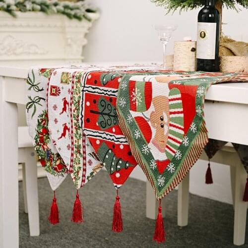 Christmas Gift Linen Elk Snowman Chritmas Decorations Home Decoration Knitted Table Runner Natal Noel 2021 New Years Decor