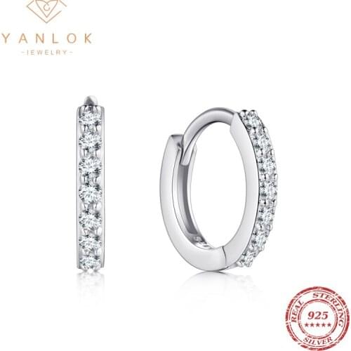 YANLOK Wedding Hoop Earrings for Women Sterling Silver 925 High Quality Cubic Zirconia Tiny Ear Hoops Statement Jewelry