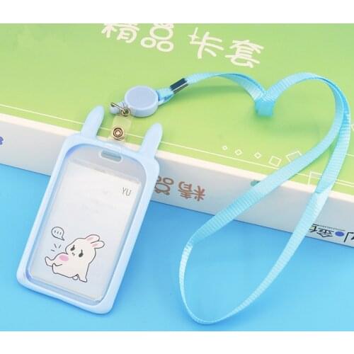 Cute rabbit Silicone Transparent Retractable Card Holder Girl Student Clear ID Card Pass Cover Keychain Women Badge Card Case