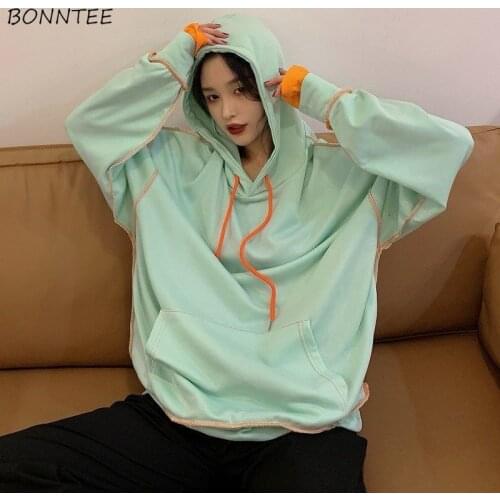 Sweatshirt Women Retro Harajuku Loose BF Style Long Sleeve Couple Hoodies Fall Spring Patchwork Design Teens Streetwear Trendy