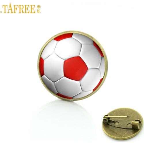 TAFREE trendy football teams gift fashion soccer glass photo men badge brooches jewelry vintage love soccer mom brooch pin SP709