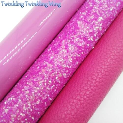 ROSE Glitter Fabric, Litchi Patent Faux Leather Fabric, Synthetic Leather Sheet For Bows A4 Size 8"x11" Twinkling Ming XM117