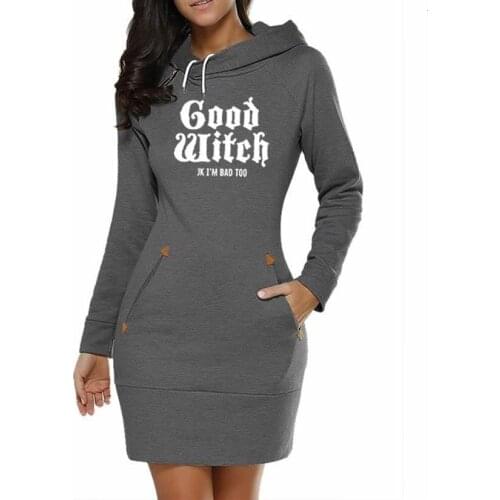 Hoodies For Women Long Dress Good Witch Letters Print Hoodies Sweatshirt Femmes Sweatshirts Kawaii Cotton Harajuku Girls