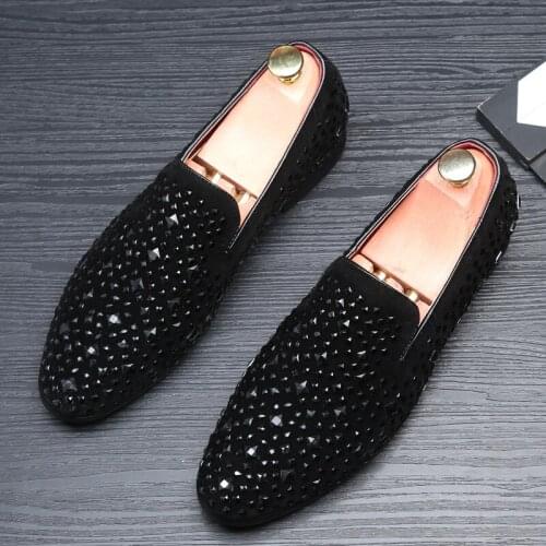 Mens Dress Shoes Loafers Party Shoes For Men Rhinestone Elegant Shoes For Men Sepatu Slip On Pria Coiffeur Zapatos De Hombre