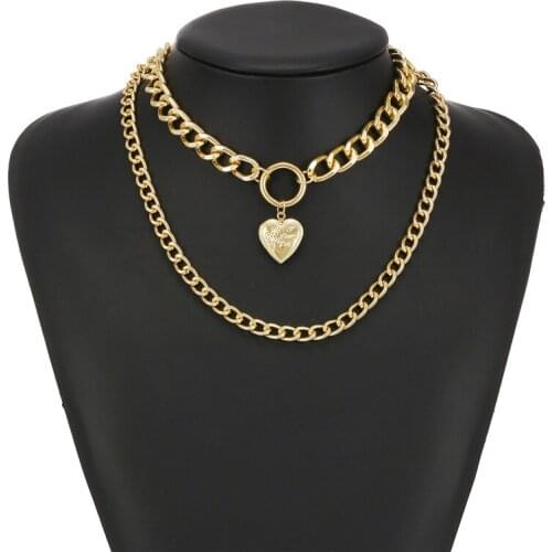 Vintage Wedding Double Chain Choker Necklace For Women Geometric Heart Pendant Necklaces Jewelry collier de perles