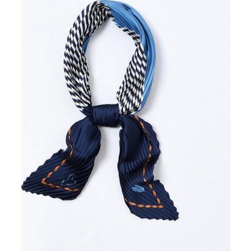 Yishine Patchwork Stripes Print Square Crinkle Silk Satin Fashion Scarf Women Fashion Crumple Neckwear Handkerchief New 55*55cm