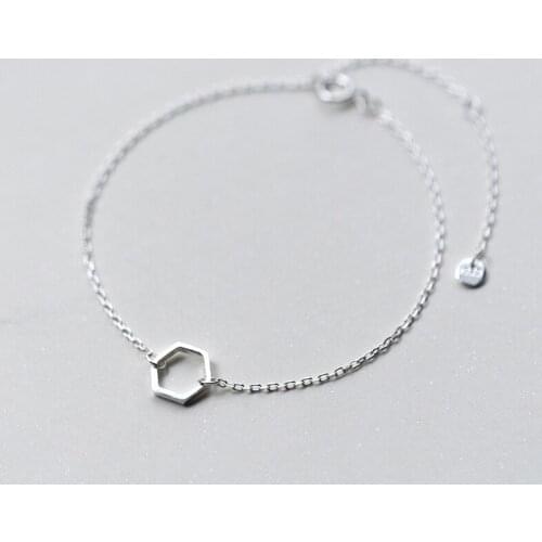 MloveAcc 100% 925 Sterling Silver Fashion Women Jewelry Hollow Hexagon Bracelet for Gift Girls Lady Drop Shipping