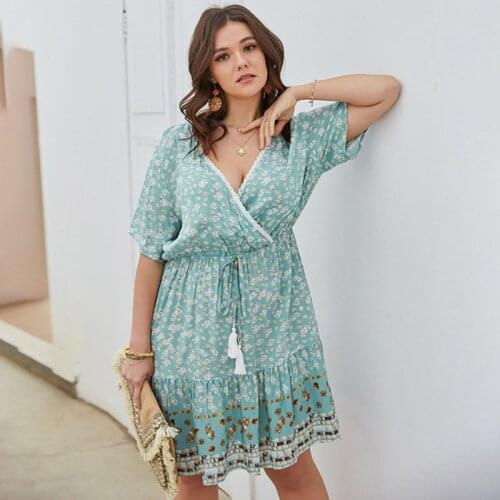 XL-4XL Summer Plus Size Women Clothing V Neck Sexy Dress Big Size Ladies Boho Beach Loose Dress Large Size Floral Light Dresses