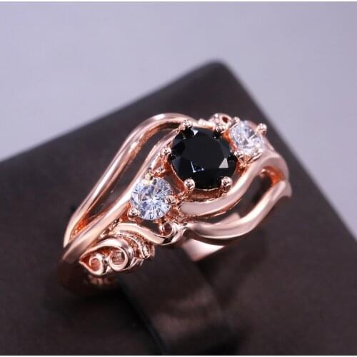 CAOSHI Black Cubic Zirconia Style Romantic Womens Wedding Ring Hollow Pattern Design Anniversary Gift Wholesale Elegant Jewelry