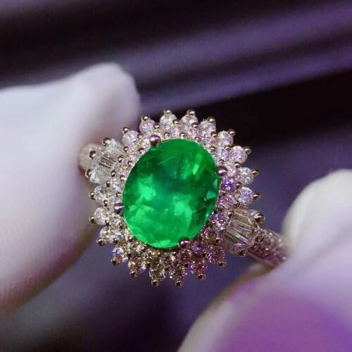 Fine Jewelry Real Pure 18K White Gold 100% Natural Emerald Gemstone 1.5ct Diamond Females Wedding Rings for Womens Fine Rings