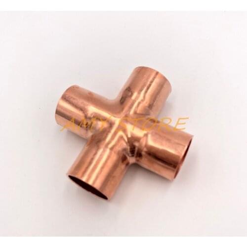 1Pc 42mmx1.5mm Copper End Feed Equal Cross 4 Ways Plumbing Sanitary Pipe Fitting for Gas Water Oil