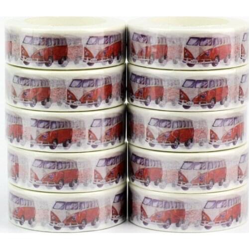 10pcs/lot Cute Red Camper VW Bus Washi Tapes Paper DIY Decor Scrapbooking Planner Adhesive Masking Tapes Kawaii Stationery