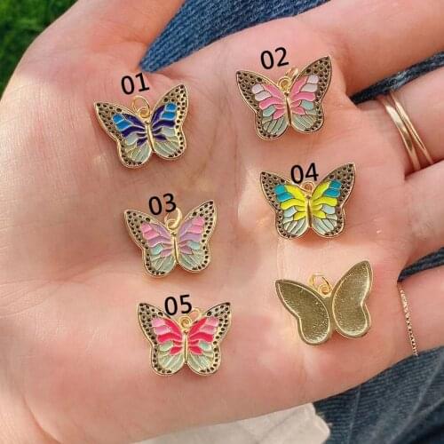 10Pcs Colorful Enamel Butterfly Shape Pendant, Gold Filled Animal Charm,Necklace Bracelet Charm Pendants