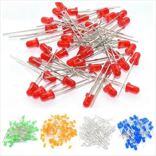 100pcs 3/5/10mm LED Diode Assorted Kit White Green Red Blue Yellow Orange Pink Purple DIY Light Emitting Diode