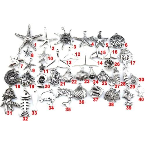 40PCS DIY Jewelry Marine Animal Starfish Shell Seahorse Alloy Pendant Charms For Jewelry Making Bracelet Handmade Accessories
