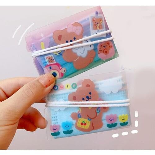 5Pcs/Lot Cute Korea Beras Portable PVC Mask Clips Disposable Face Mask Storage Case Container Foldable Recycling Mask Holder
