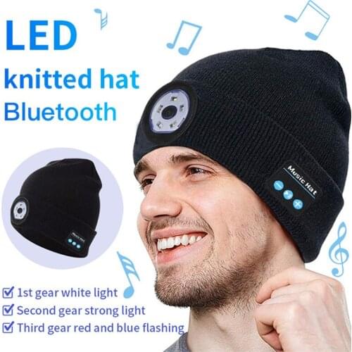5 Bluetooth knitted hat, outdoor night running night fishing LED lights, Bluetooth lamp cap