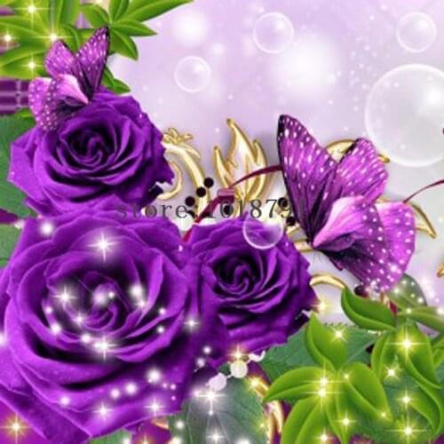 Diy 3d Diamonds Painting Cross Stitch Purple Butterfly Purple Roses Diamond Embroidery Flower Wall Decoration Home Decoration