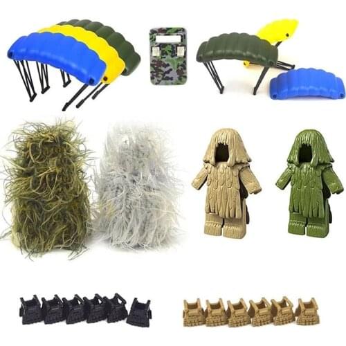 Military Accessories WW2 Army MOC Parts Building Block PUBG bricks Swat Weapon Soldier Figures Ghillie Suits parachute