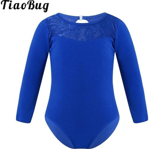 Kids Long Sleeve Embroidery Lace Gymnastics Leotard Girls Ballet Dancewear Children Stage Performance Classical Dance Costume