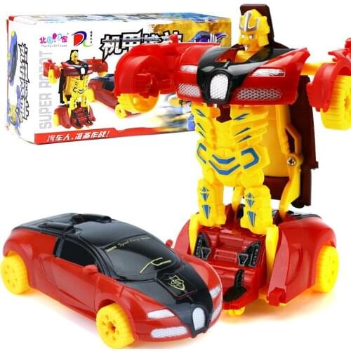 Drop shipping Mini Cartoon Deformation Car Inertial Transformation Robots Toys for Children Birthday Gifts