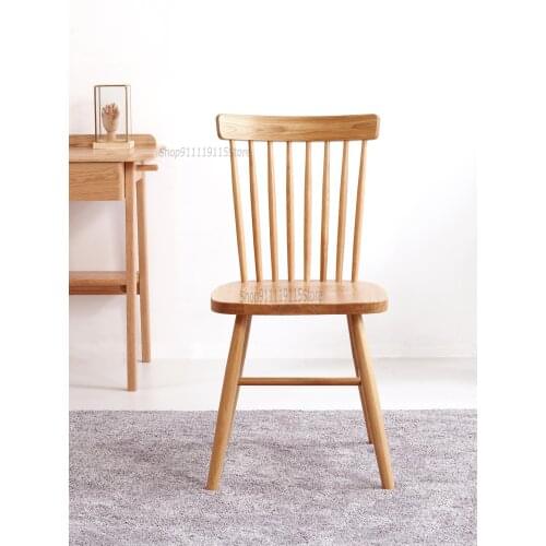 Oak Age Nordic Log Color Simple Japanese Style Household Windsor Chair Solid Wood Designer Dining Chair Restaurant