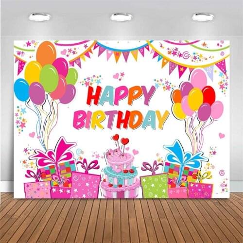Happy Birthday Backdrop Baby Kids Balloons Cake Gift Birthday Party Photography Backdrop Decor Photo Background For Photo Studio