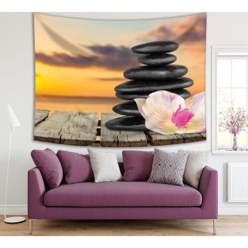 Tapestry Stones and Flower Spa Treatment at Beach Sunset Health Exotic Nature Yellow Black Beige