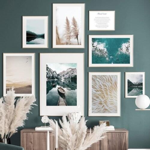 Mountain Ship Lake Beach Plant Landscape Nordic Posters And Prints Wall Art Canvas Painting Wall Pictures For Living Room Decor