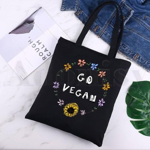 Vegan Graphic Gift For Vegan Friends Kawaii Black Canvas Print Shopping Bags Girls Fashion Life Casual Pacakge Hand Bag