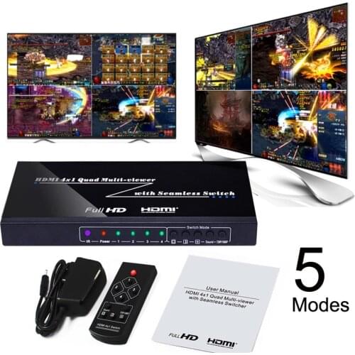 HDMI 4x1 Quad Multi-Viewer Switcher 1080P 3D Seamless Switch 4 Channel Video Image Picture Splitter Game Monitoring PIP Display