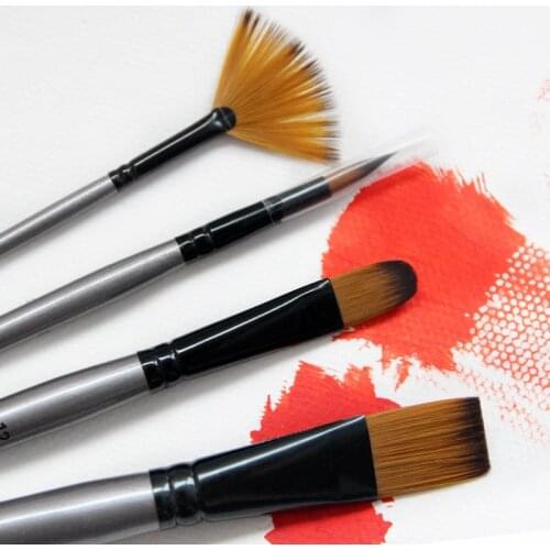 4Pcs/Set Wooden Handle Aluminum Tube Nylon Hair Paint Brush Watercolor Acrylic Oil Painting Brushes Drawing Art Supplies
