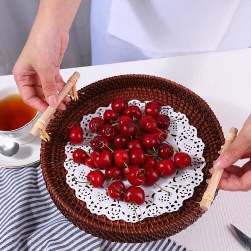 No Odor Classic Snack Coffee Tea Rattan Storage Tray Nature Handwoven Storage Tray Round for Kitchen