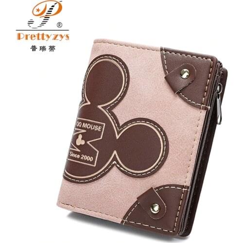 New Nubuck Leather Women Wallet Mickey Design Wallets Casual Hasp Zipper Coin Pocket Female Purse for Credit Cards carteras