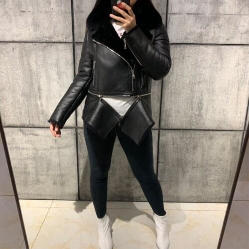 Leather women ladies suede sheepskin shearling jacket