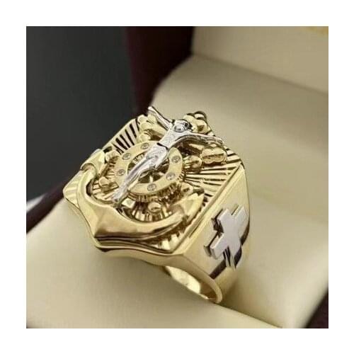Creative Christian National Style Ring Personality Mens Ring Religion Jesus Cross Ring Lucky Faith Amulet Jewelry Gift