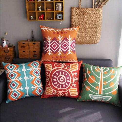 Linen Cushion Cover Home Decorative Southeast Asia Colorful Geometry pattern 9314 Pillow Case Sofa Chair Waist Pillow cover