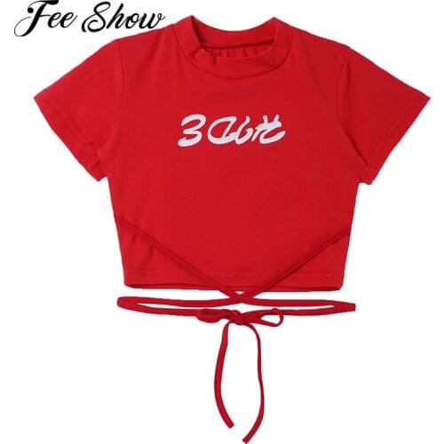Fashion Hiphop Jazz Modern Dance Top Kids Girls Dancewear Round Neck Short Sleeves Letters Print Sport Crop T-shirt Dance Tops