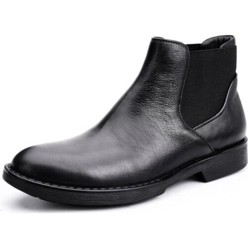 Round Toe Luxury Genuine Leather Chelsea Boots Man 2020 Winter Warm England Style Fashion Ankle Work Shoes Male Bota Masculina