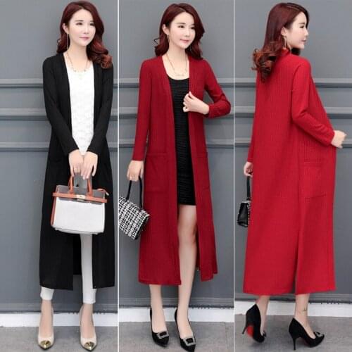 New large size clothing spring autumn outerwear knit sweater cardigan long sweater Phi sweater Ladies windbreaker coat thin