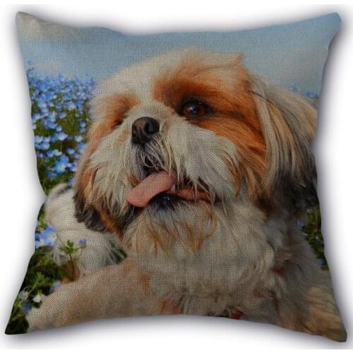 New Arrival Cute Gog In FlowersPillowcase Cotton Linen Fabric Square Zipper Pillowcase 45X45cm Wedding Decorative Pillow cover