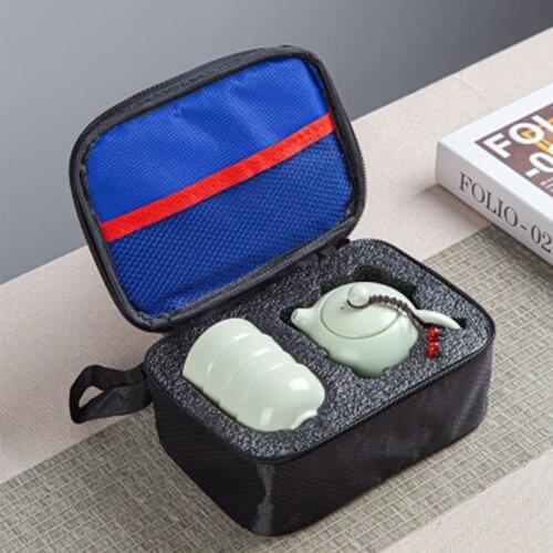 New Ceramic Teapot One Pot Four Cup Outdoor Travel Kung Fu Teapot Tote Bag Travel Cup Set Tcup Gift Tea Set Chinese Tea Set