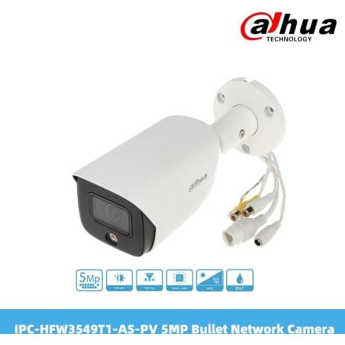 Dahua IPC-HFW3549E-AS-LED 5MP Full-Color Fixed-Focal Warm LED Bullet WizSense Network Camera Built-in MIC PoE Support