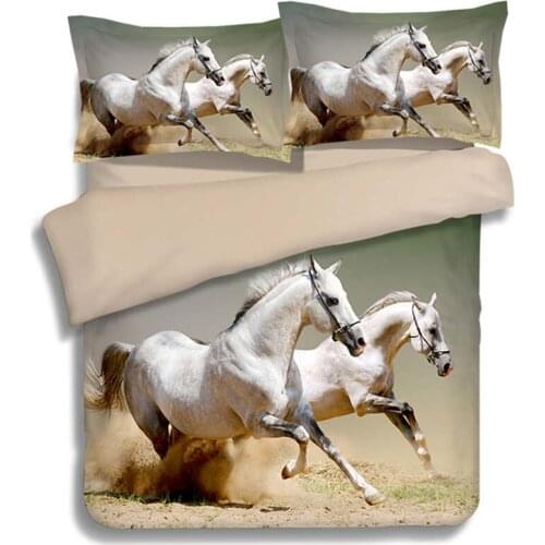 Galloping White Horses Animal 3D Printed Comforter Bedding Set Quilt/Duvet Cover Bedclothes Twin Full Queen King Size Adult Home